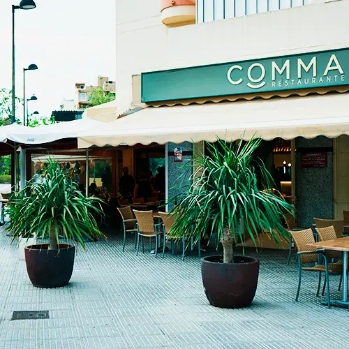 disfruta del nuestras terrazas exteriores en restaurante comma